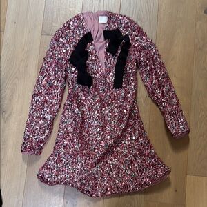 Pink Sequin Dress with Black Bow